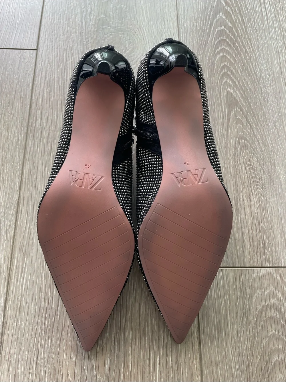 Zara Black Crystal-Embellished Pointed Kitten Heel Bootie - Picture 7 of 8